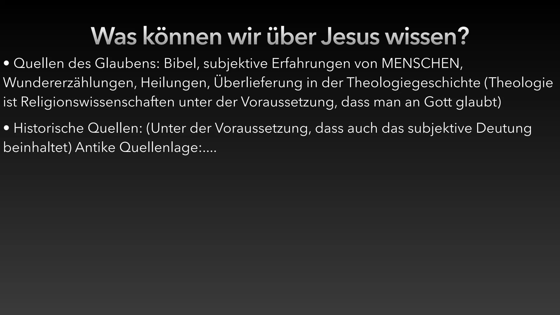 Der historische Jesus
Luca Dold 30.10.20 Rudolf Bultmann: Wir wissen nur das, dass des Gekommenseins Jesu...
Bedeutung: zusammenfassend kann