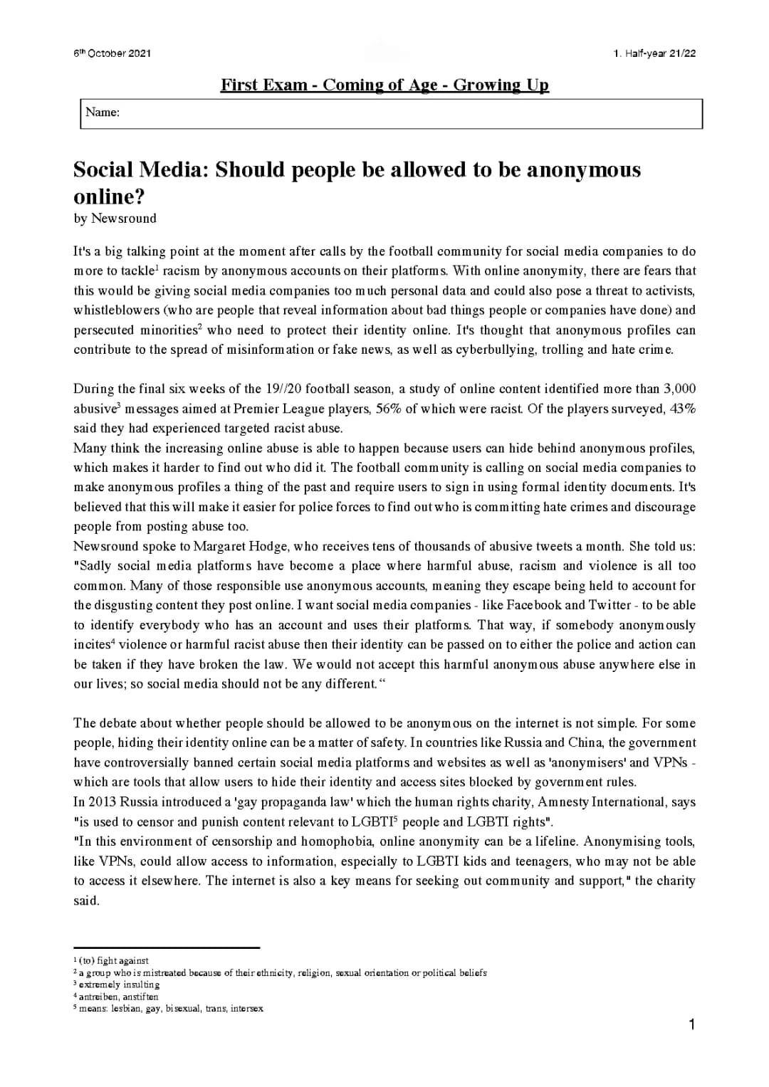 Social Media - Should people be allowed to be anonymous online ?