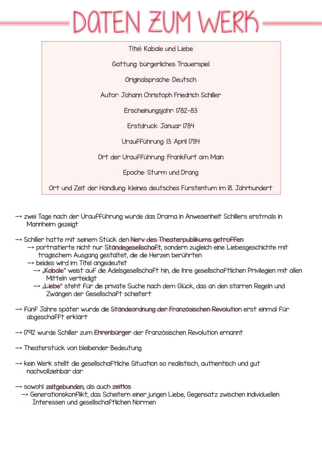 friedrich Schiller
-kabale und liebe- DOTEN ZUM WERK.
->
Titel: Kabale und Liebe
Gattung: bürgerliches Trauerspiel
Originalsprache: Deutsch
