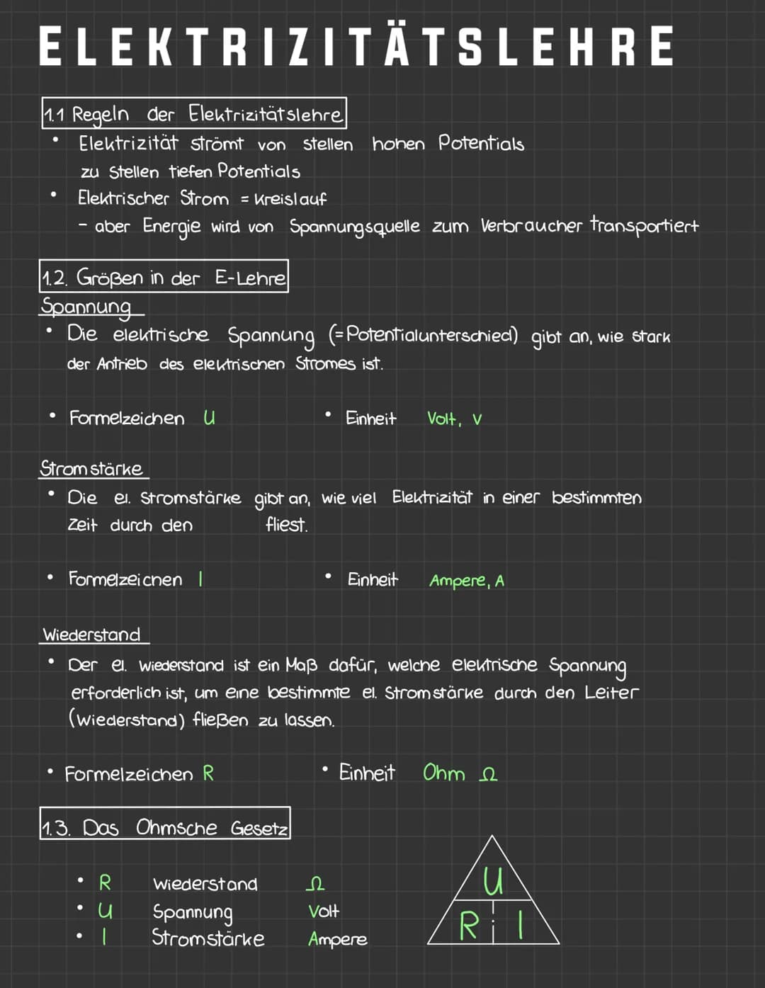 ELEKTRIZITÄTSLEHRE
1.1 Regeln der Elektrizitätslehre
Elektrizität strömt von stellen hohen Potentials
zu Stellen tiefen Potentials
Elektrisc