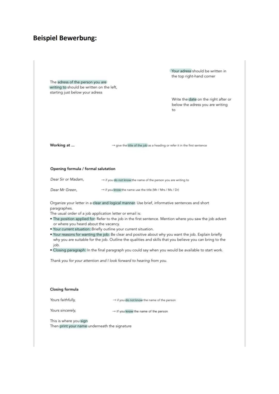 Lebenslauf und Bewerbung schreiben
Einen Lebenslauf schreiben:
Wichtig sind zunächst die persönlichen Angaben des Schreibers
(name, address,
