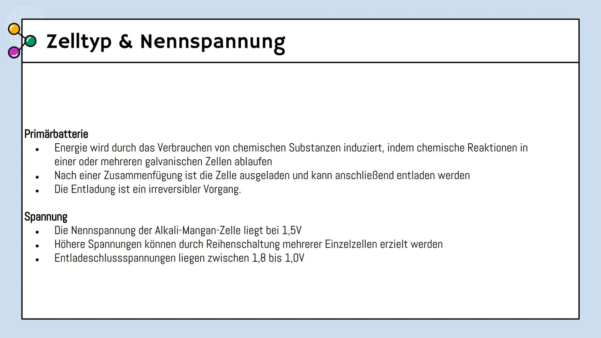 o
Chemie Lk
Alkali-Mangan-Batterie
Alissa, Eliza und Nikola Gliederung
OI
Grundlagen
Schematischer Aufbau, Reaktion
03
Alltagsnutzung
Vor- &