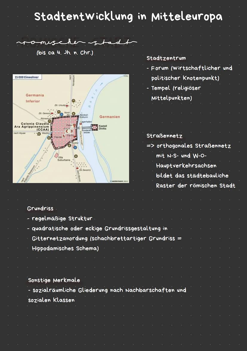 Städte Mitteleuropas - Differenzierungsmerkmale
physiognomisch
(Grund- & Aufriss)
Z.B.:
• Geschosszahl / Höhe der Gebäude
• Grundriss der Ge