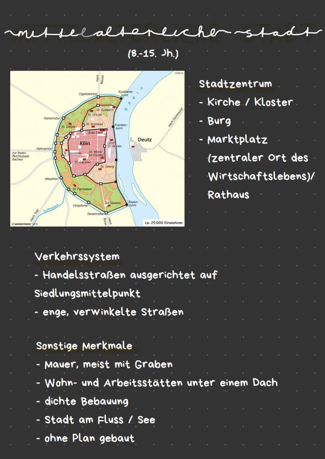 Städte Mitteleuropas - Differenzierungsmerkmale
physiognomisch
(Grund- & Aufriss)
Z.B.:
• Geschosszahl / Höhe der Gebäude
• Grundriss der Ge