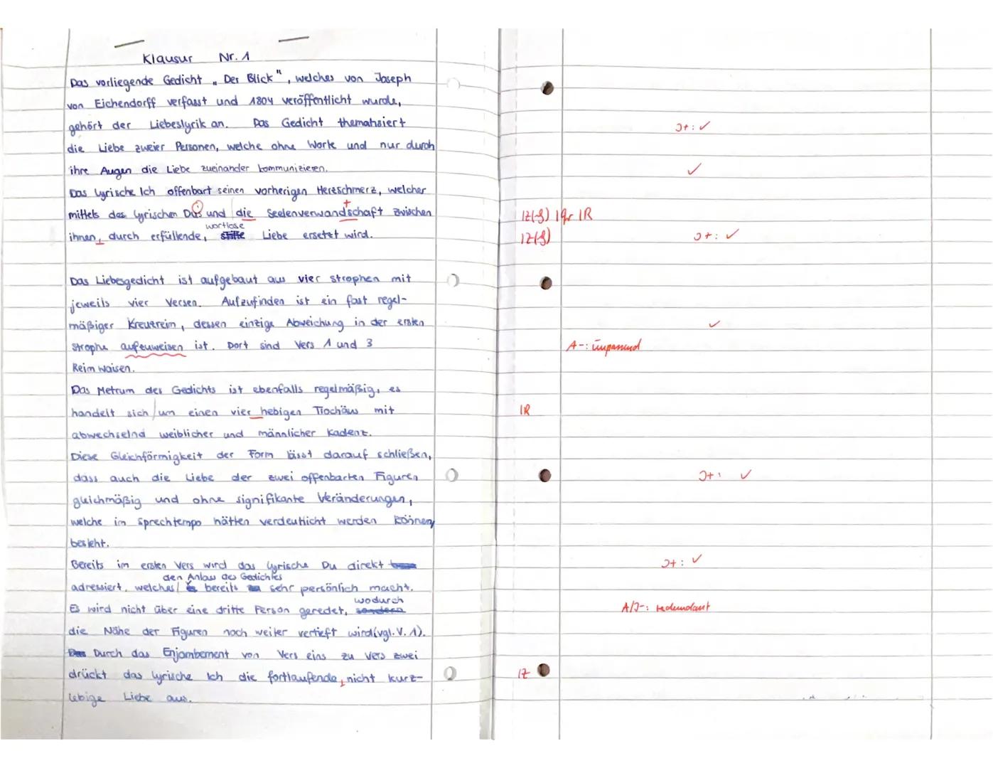 DEU Q1
KLAUSUR NR. 1
Aufgaben:
1. Interpretieren Sie das Gedicht „Der Blick" von Joseph von Eichendorff.
2. Vergleichen Sie Eichendorffs Ged