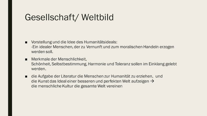 ୮
KLASSIK
(WEIMARER KLASSIK)
1786-(1805)1832 Inhalt
Merkmale
Historischer Kontext
■ Gesellschaft/Weltbild
Menschenbild
■ Drama und Schauspie