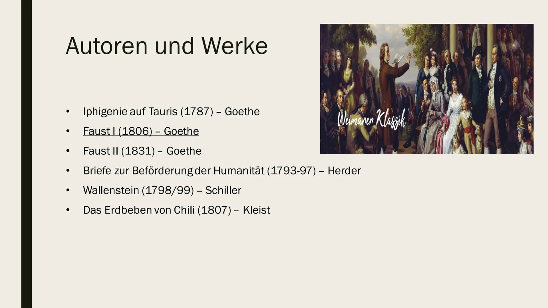 ୮
KLASSIK
(WEIMARER KLASSIK)
1786-(1805)1832 Inhalt
Merkmale
Historischer Kontext
■ Gesellschaft/Weltbild
Menschenbild
■ Drama und Schauspie