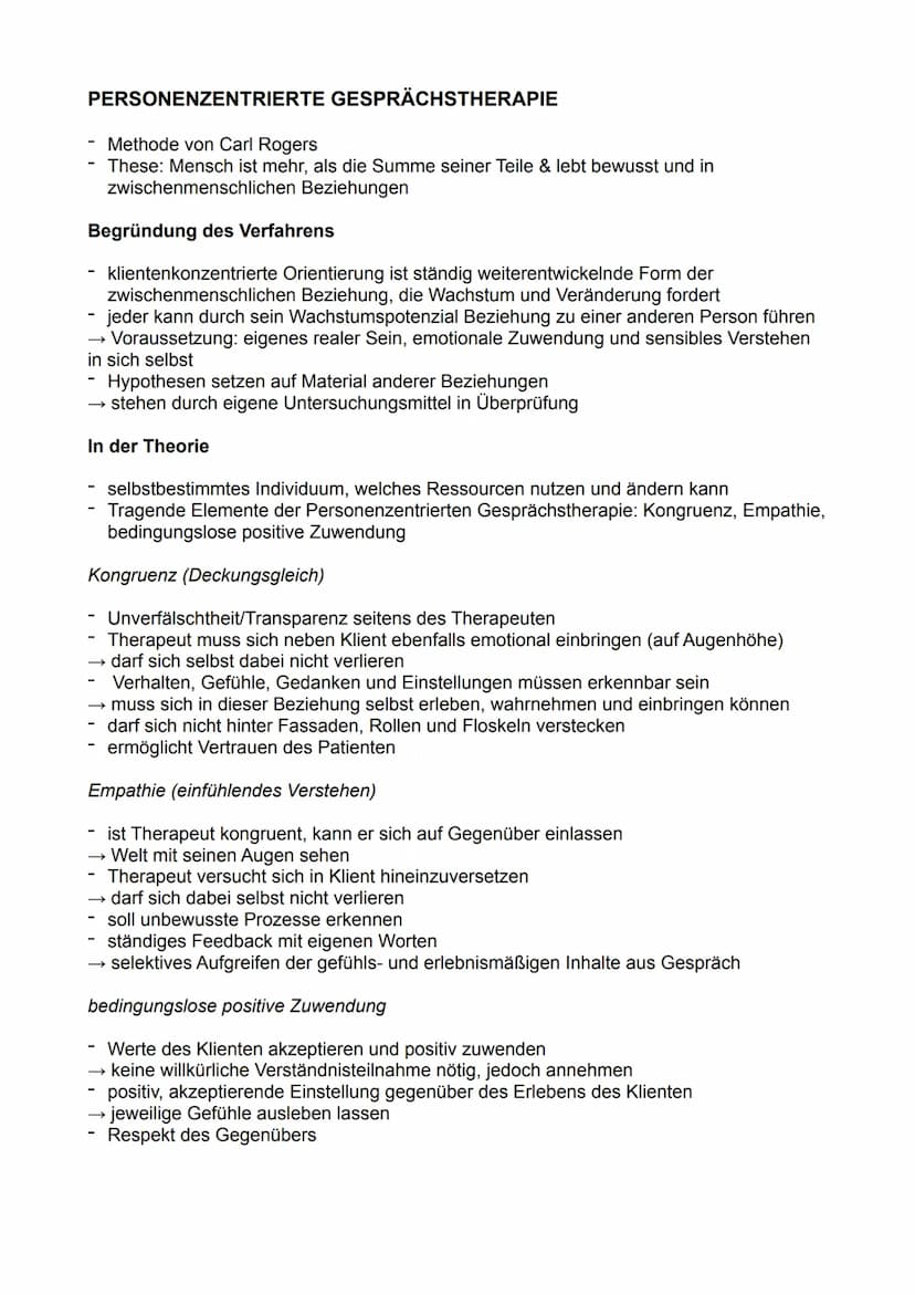 Psychologie Q2 Klausur - Übersicht
THEMEN
- Humanistische Psychologie (Definition, Menschenbild, Bedeutung und Methoden)
Personenzentrierte 