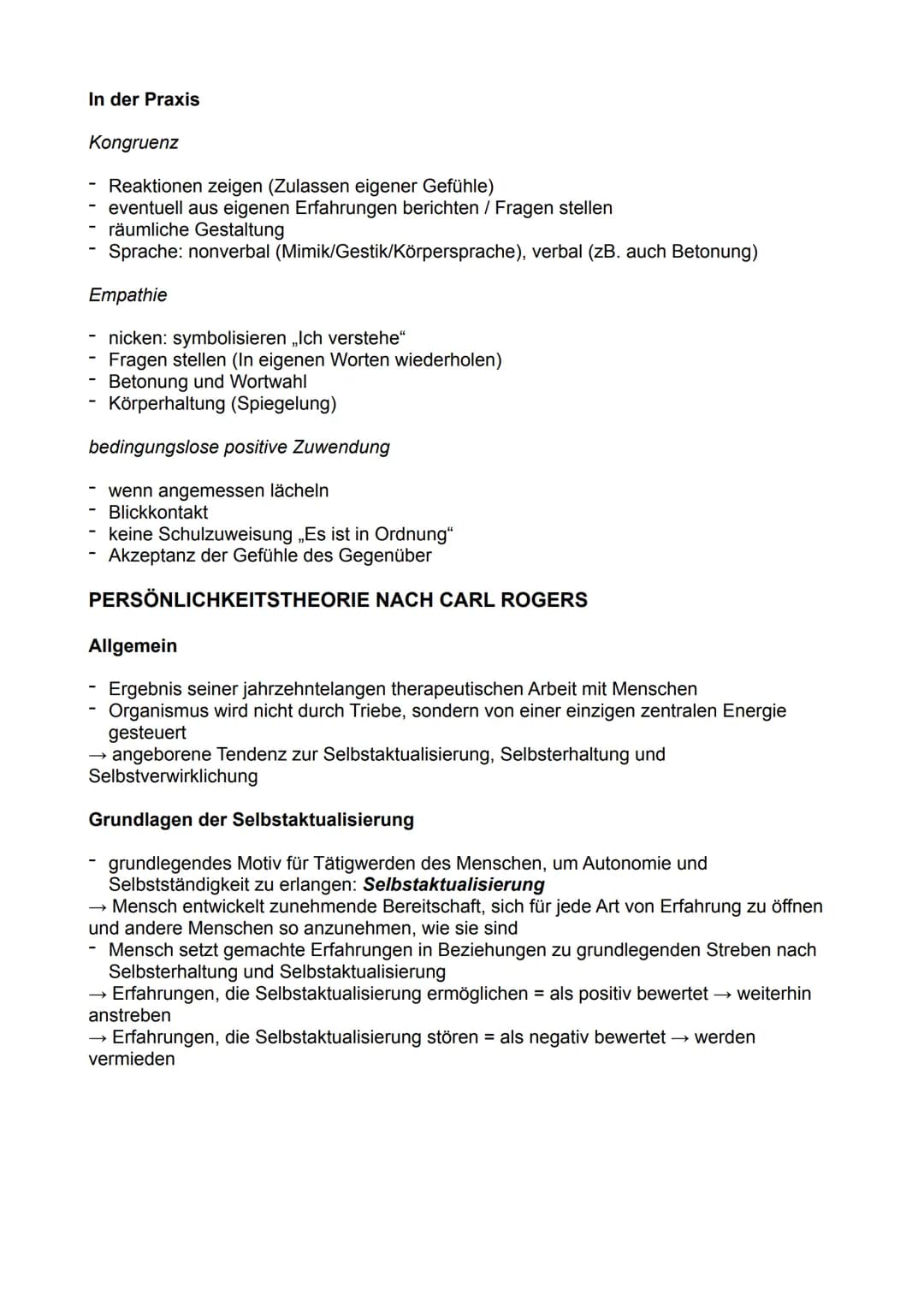 Psychologie Q2 Klausur - Übersicht
THEMEN
- Humanistische Psychologie (Definition, Menschenbild, Bedeutung und Methoden)
Personenzentrierte 