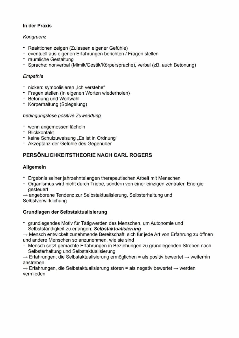 Psychologie Q2 Klausur - Übersicht
THEMEN
- Humanistische Psychologie (Definition, Menschenbild, Bedeutung und Methoden)
Personenzentrierte 