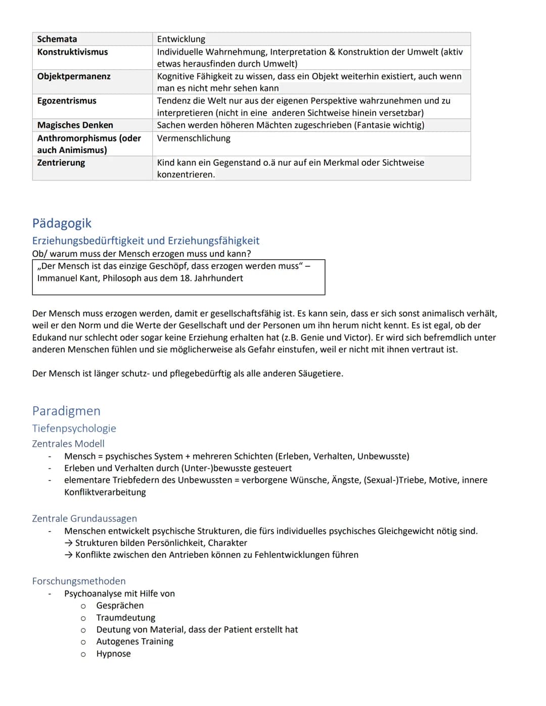 Pädagogik Abitur Lernzettel
Inhalt
Fachbegriffe
Pädagogik......
Erziehungsbedürftigkeit und Erziehungsfähigkeit.
Paradigmen.
Tiefenpsycholog
