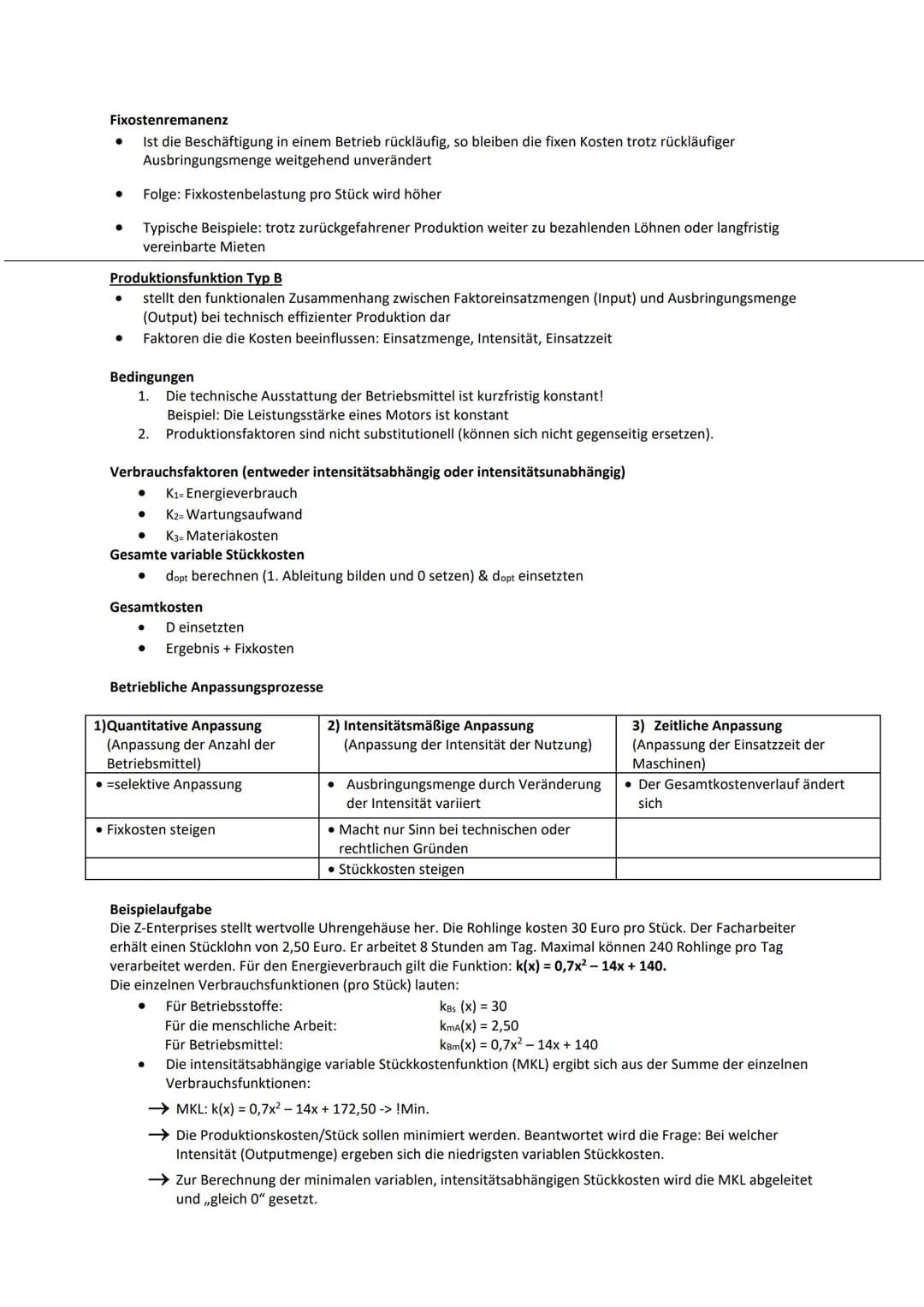 Wirtschaftslehre- Berufliches Gymnasium – Abi 2021
Q1 Produktion
1.1 Kostenfunktionen und Produktionsfunktion Typ B
Überblick
Wie viel
produ