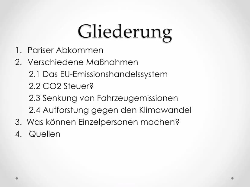 Erdkunde
Schriftliche Ausarbeitung
Maßnahmen gegen Treibhausemissionen
CO2 Ausstoß
Gliederung:
1. Pariser Abkommen
2. Maßnahmen
2.1 Das EU-E
