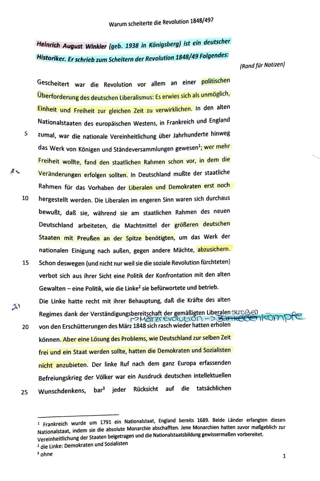 S
10
15
20
25
Warum scheiterte die Revolution 1848/49?
Heinrich August Winkler (geb. 1938 in Königsberg) ist ein deutscher
Historiker. Er sc