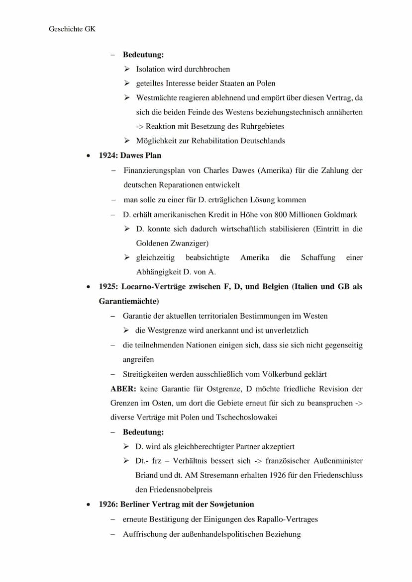 Geschichte GK
Thema: Außenpolitik der Weimarer Republik
1) Ausgangslage
●
●
Geschichtsklausur Nr. 4
durch die Bestimmungen des Versailler Ve