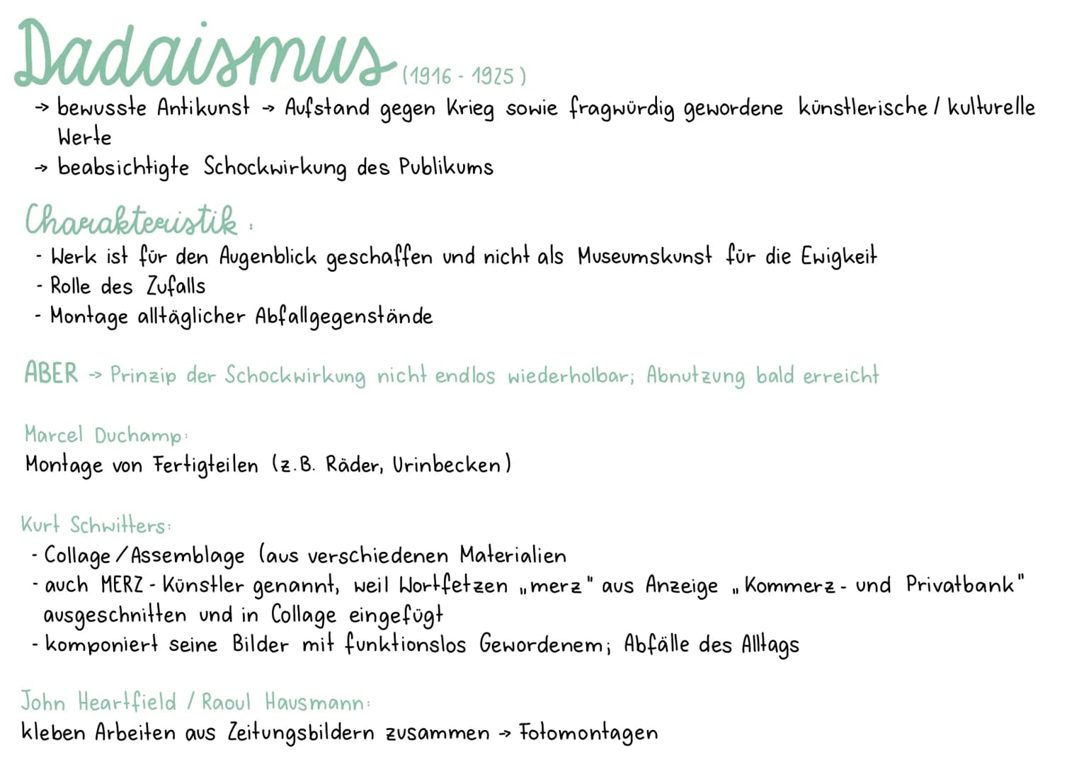 Dadaismus
(1916-1925)
→ bewusste Antikunst Aufstand gegen Krieg sowie fragwürdig gewordene künstlerische / kulturelle
Werte
beabsichtigte Sc