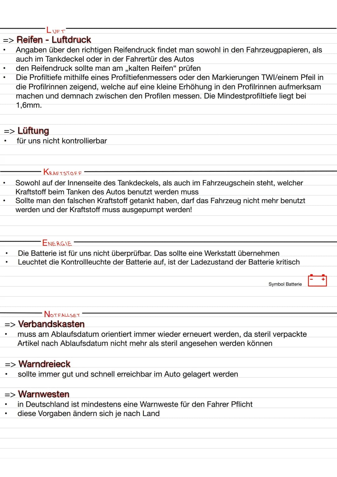 Checkliste:
WASSER
O EL
LUFT
KRAFTSTOFF
ENERGIE
NOTFALLSET
WASSER
=> Kühlwasser
●
●
.
Betriebssicherheit
befindet sich in einem Ausgleichsbe