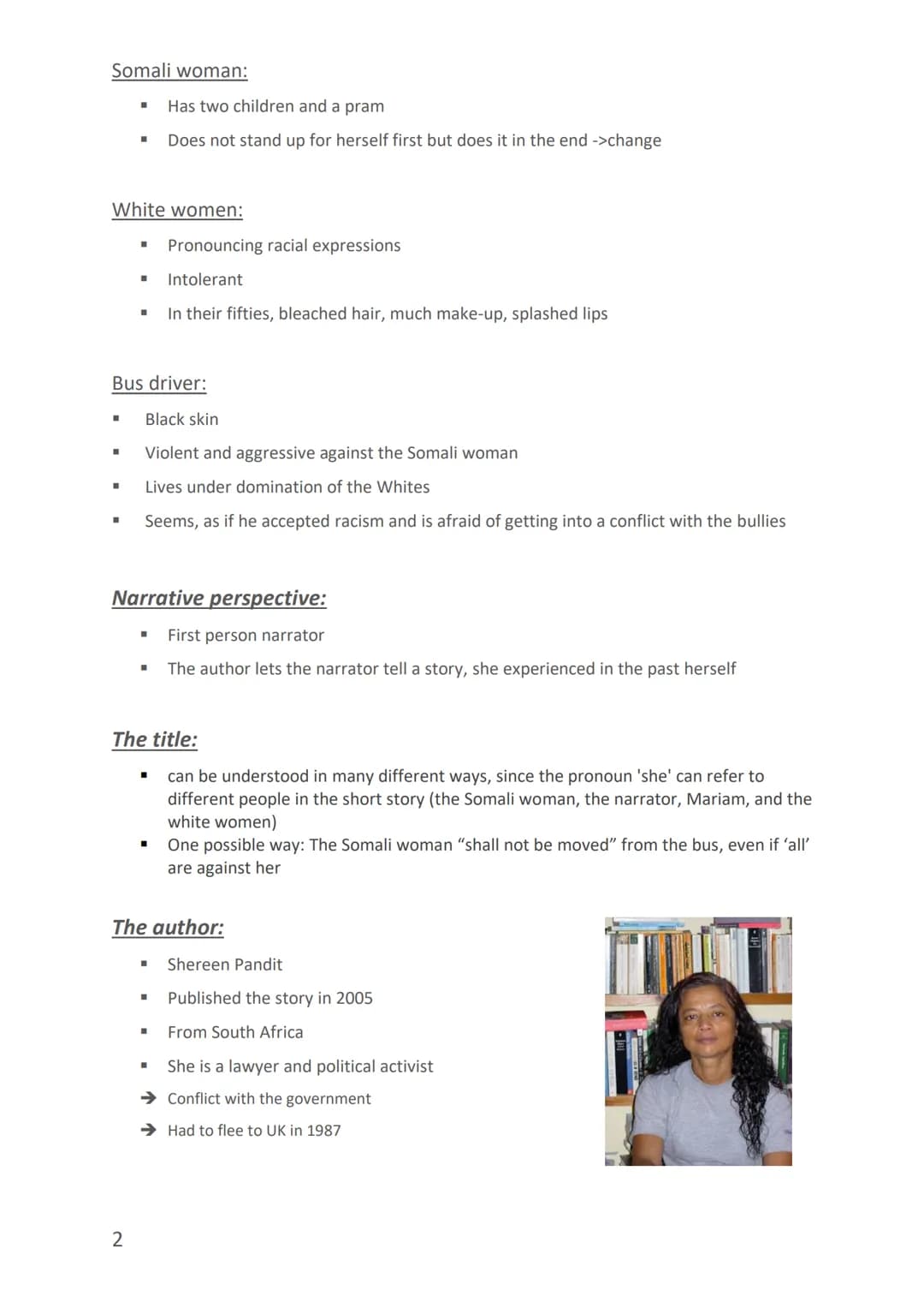 She shall not be moved- Handout
Summary
The narrator and her daughter Mariam are sitting in a bus; two white women are
sitting on fold-up se