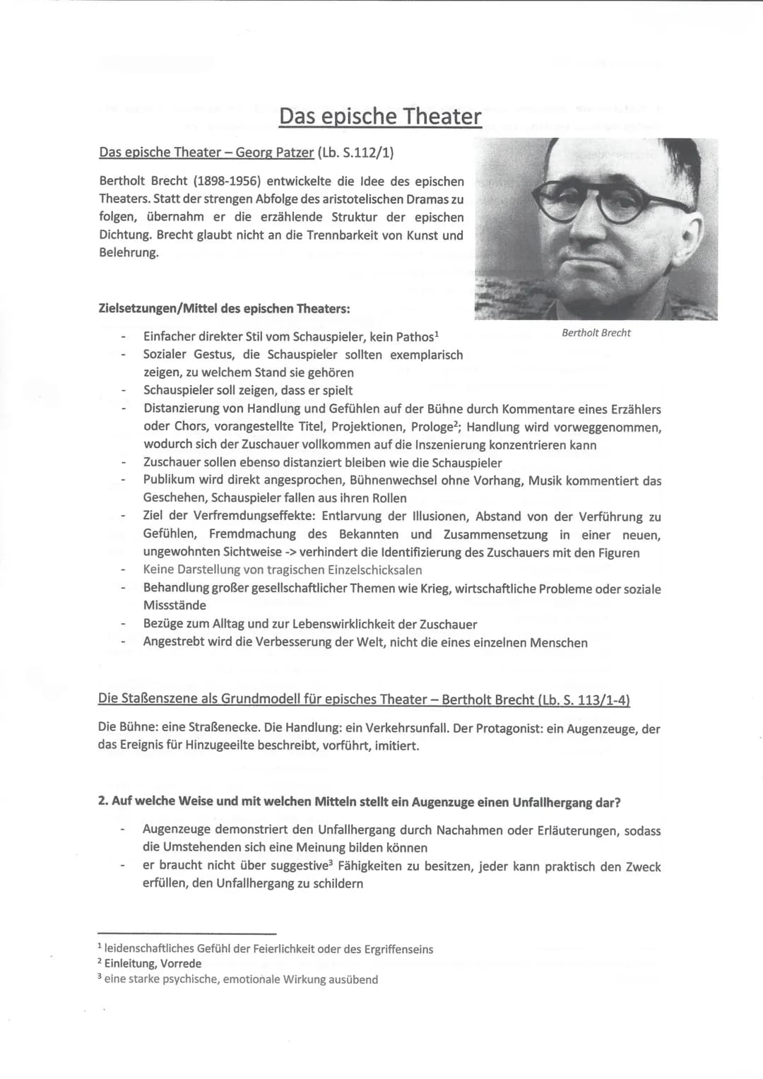 Das epische Theater
Das epische Theater-Georg Patzer (Lb. S.112/1)
Bertholt Brecht (1898-1956) entwickelte die Idee des epischen
Theaters. S