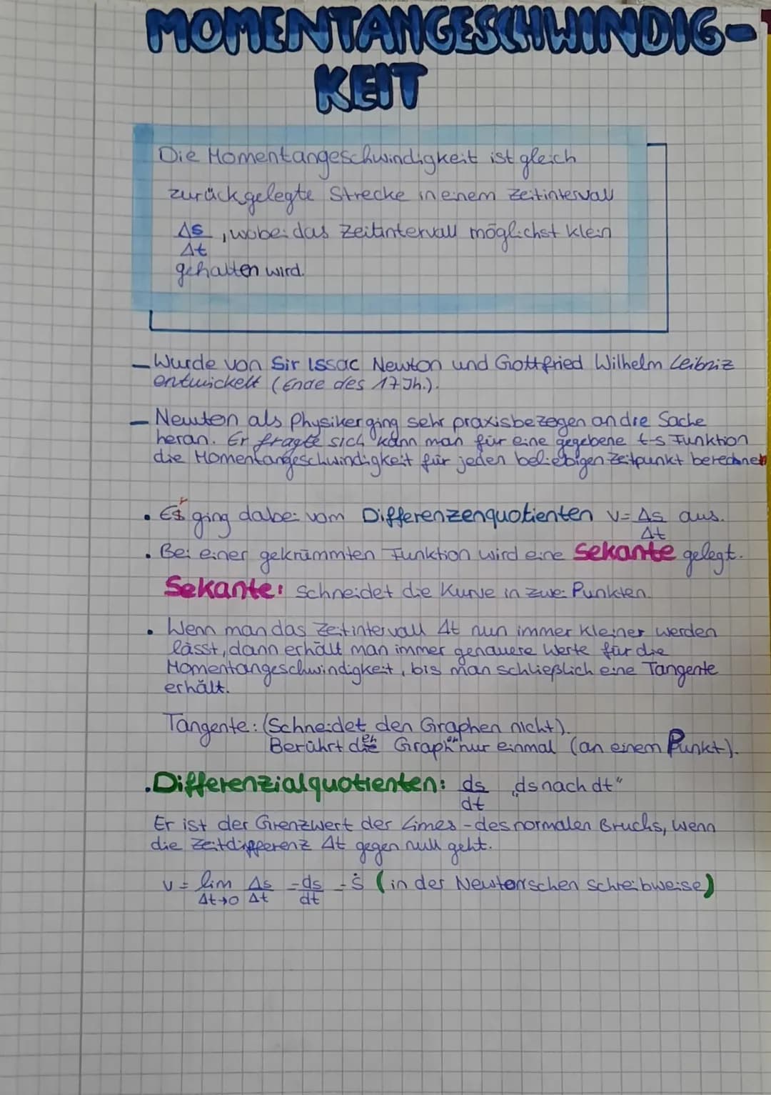 MOMENTANGESCHWINDIG-
KEIT
Die Homentangeschwindigkeit ist gleich.
zurückgelegte Strecke in einem Zeitinterval
●
As, wobei das Zeitintervall 