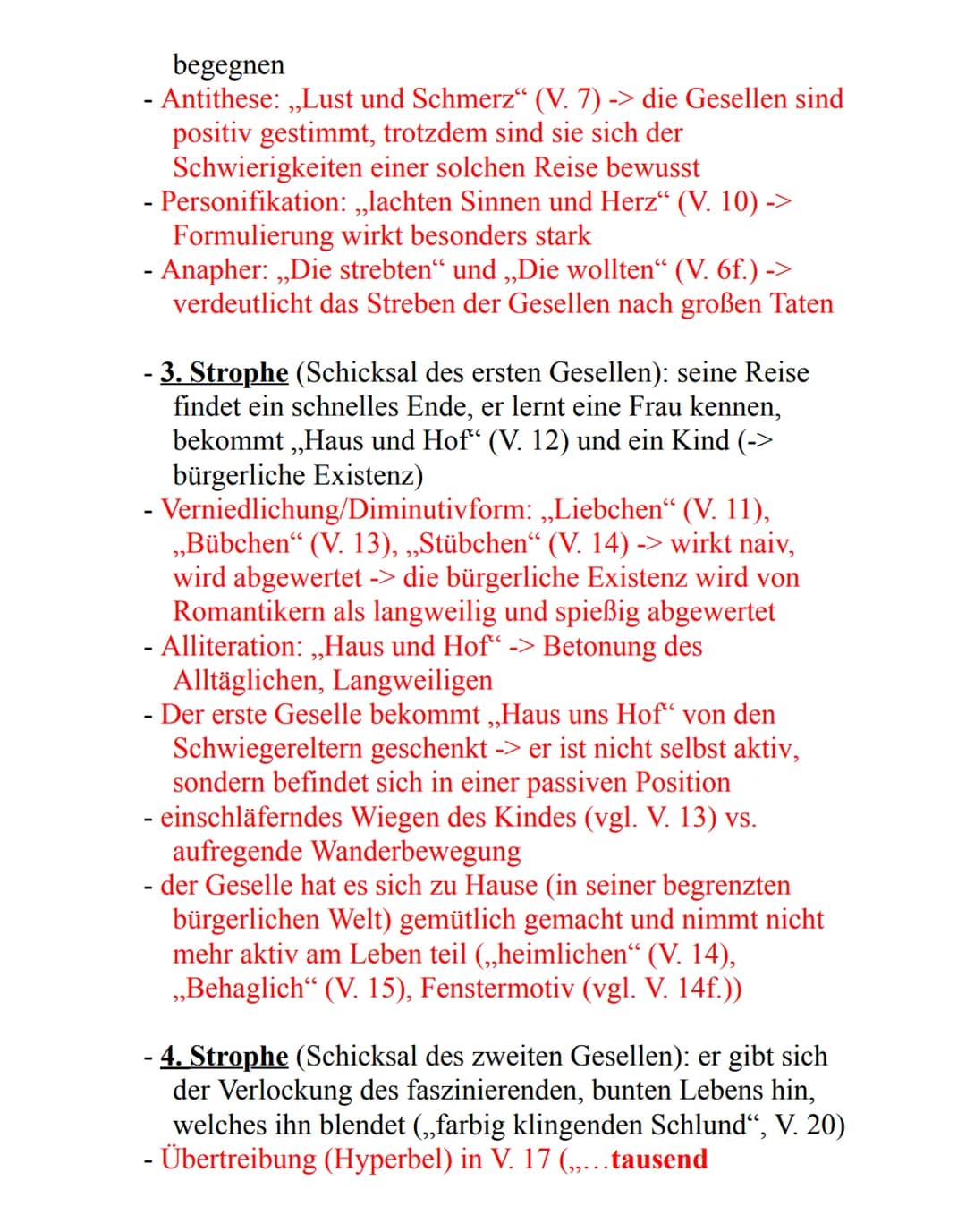 Joseph von Eichendorff:
Die zwei Gesellen
Aufbau 6 Strophen, 30 Verse
17 wirkt dynamischer
a Es zogen zwei rüst'ge Gesellen
bzum ersten Mal 