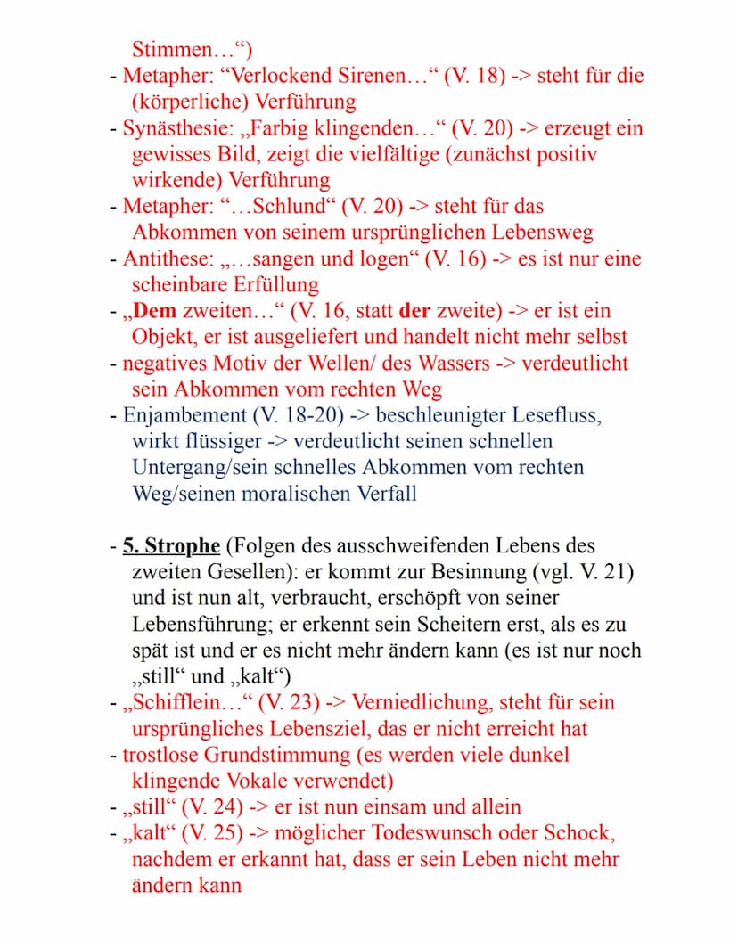 Joseph von Eichendorff:
Die zwei Gesellen
Aufbau 6 Strophen, 30 Verse
17 wirkt dynamischer
a Es zogen zwei rüst'ge Gesellen
bzum ersten Mal 