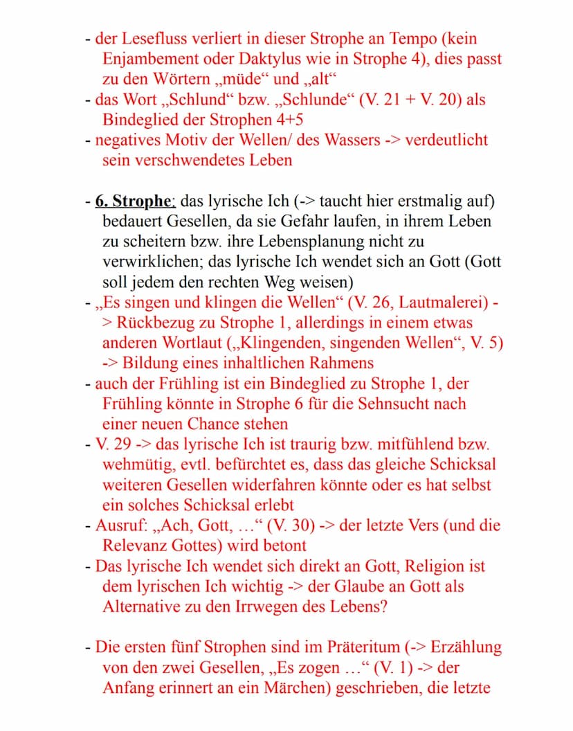 Joseph von Eichendorff:
Die zwei Gesellen
Aufbau 6 Strophen, 30 Verse
17 wirkt dynamischer
a Es zogen zwei rüst'ge Gesellen
bzum ersten Mal 
