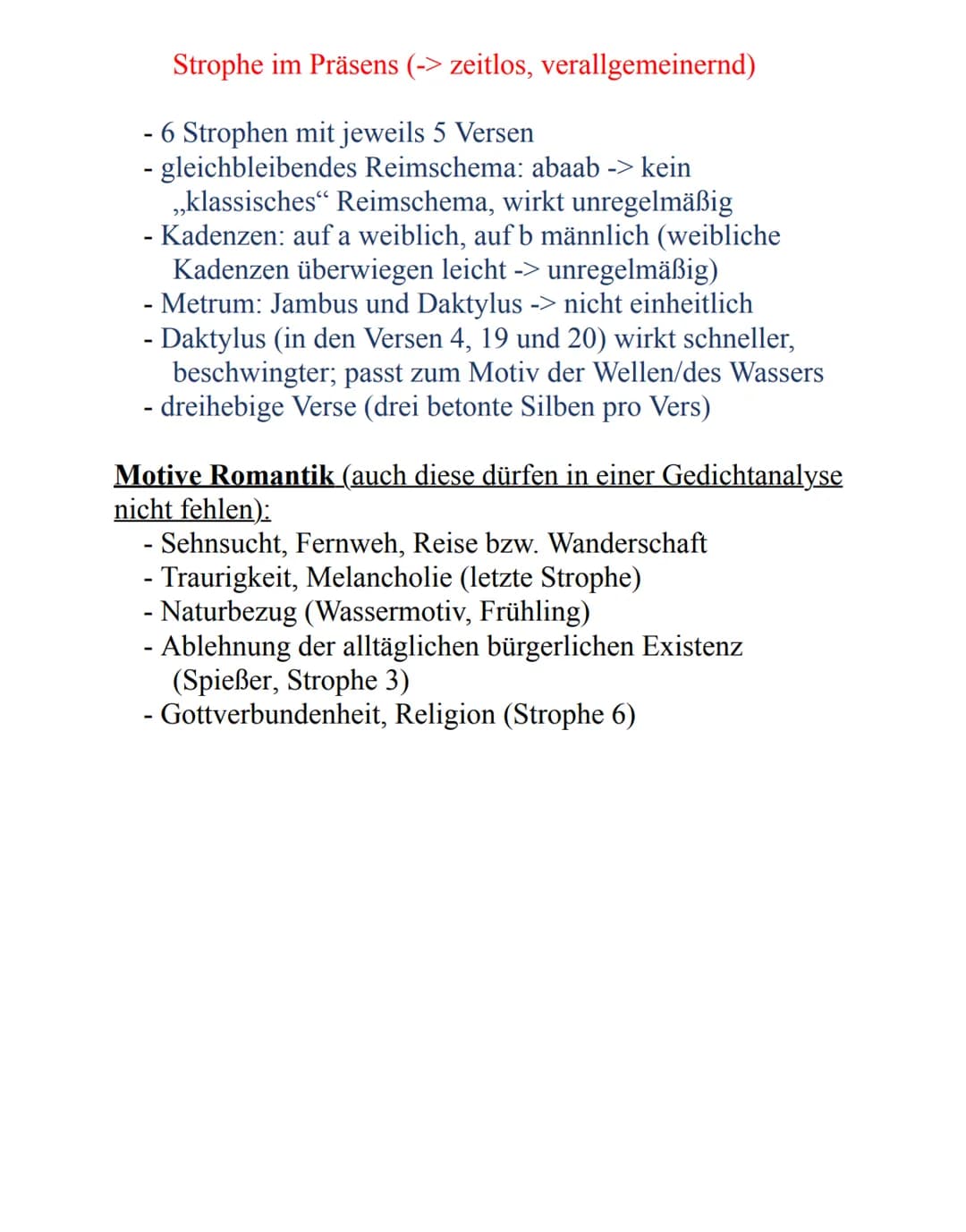 Joseph von Eichendorff:
Die zwei Gesellen
Aufbau 6 Strophen, 30 Verse
17 wirkt dynamischer
a Es zogen zwei rüst'ge Gesellen
bzum ersten Mal 
