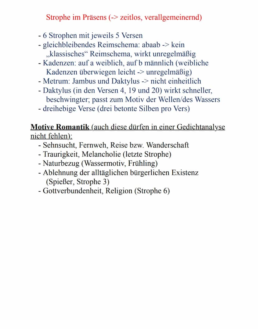 Joseph von Eichendorff:
Die zwei Gesellen
Aufbau 6 Strophen, 30 Verse
17 wirkt dynamischer
a Es zogen zwei rüst'ge Gesellen
bzum ersten Mal 
