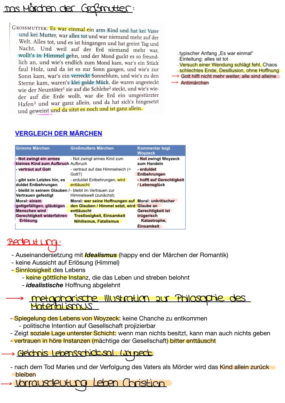 Das Märchen der Großmutter
GROSSMUTTER: Es war einmal ein arm Kind und hat kei Vater
und kei Mutter, war alles tot und war niemand mehr auf 