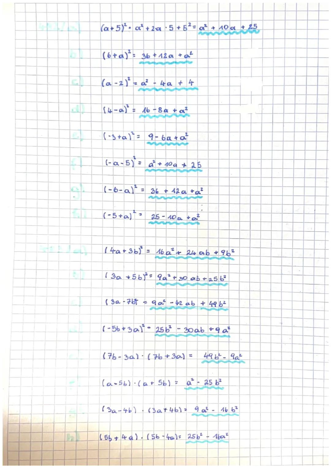 (a+b). (a+b)
(a-b). (a-b)
(a+b). (a-6)
(a+b). (a+b) = a² + ab tob + 6² =
a+2ab+b²
土
1. Binomische Formel:
(a+b)² = a²+2ab+b²
3 (a+b)·(a+b) =