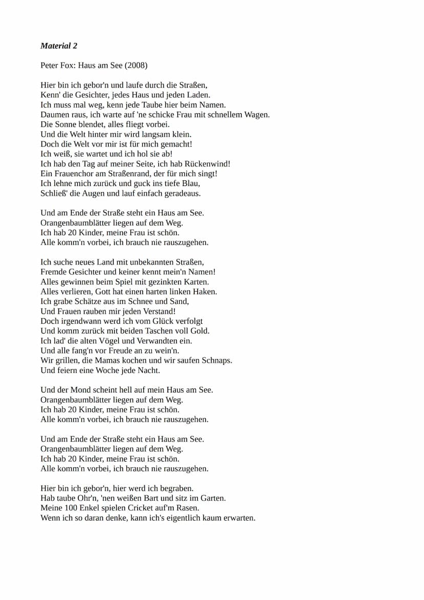 Sehnsucht
Material 1
Ludwig Tieck: Sehnsucht (1797)
Warum Schmachten?
Warum Sehnen?
Alle Tränen,
Ach! Sie trachten
Weit nach Ferne,
Wo sie w