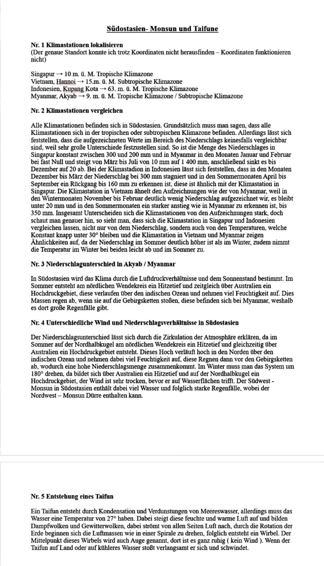 Südostasien- Monsun und Taifune
Nr. 1 Klimastationen lokalisieren
(Der genaue Standort konnte ich trotz Koordinaten nicht herausfinden - Koo