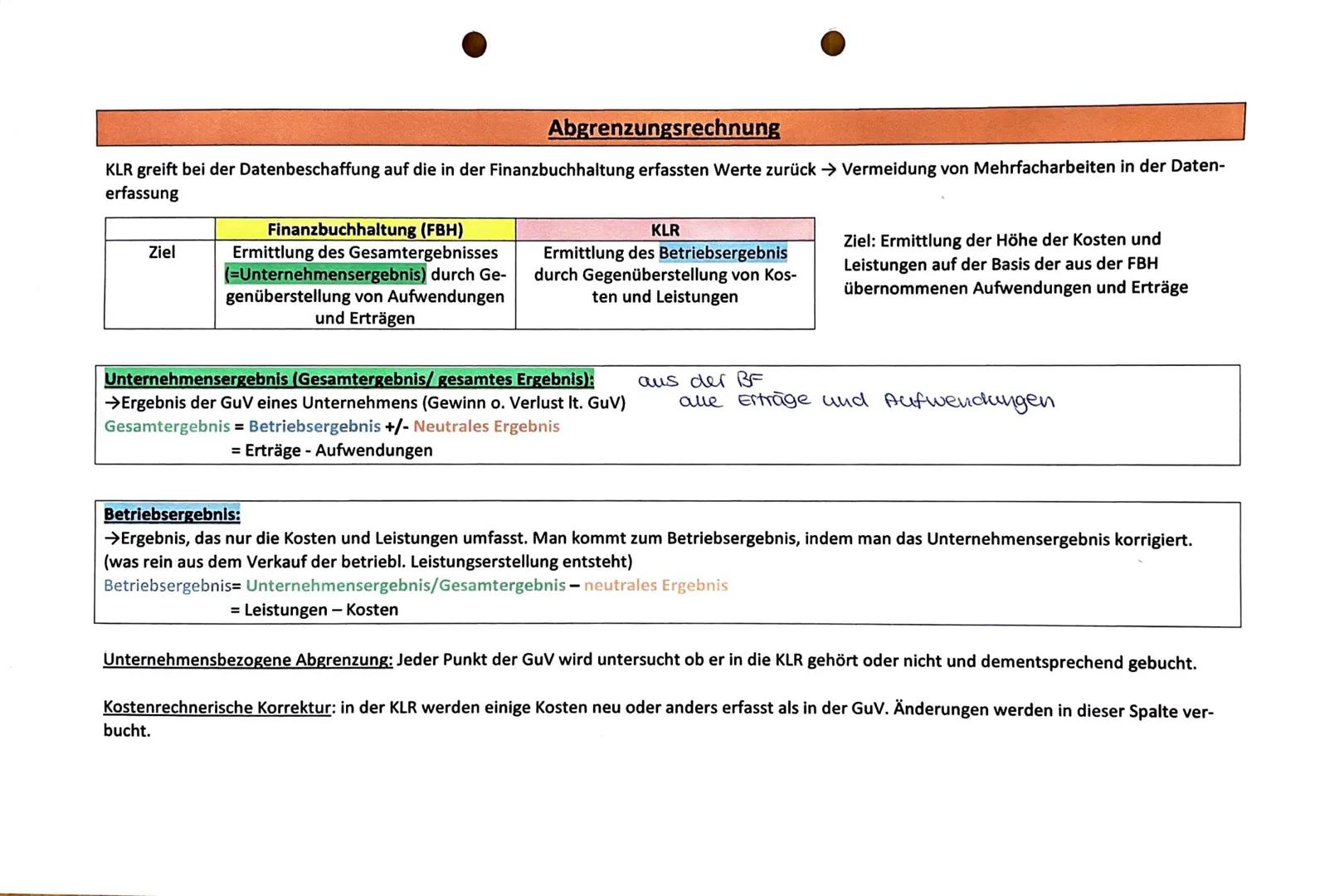 Abgrenzungsrechnung
KLR greift bei der Datenbeschaffung auf die in der Finanzbuchhaltung erfassten Werte zurück → Vermeidung von Mehrfacharb