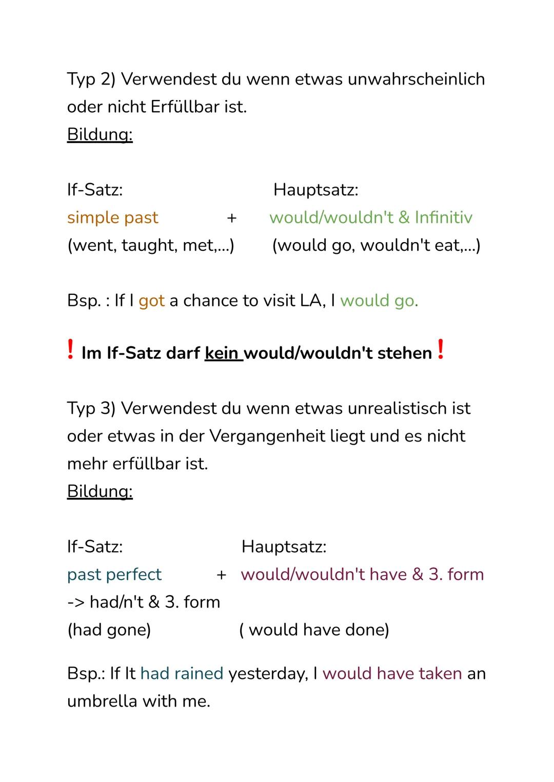 # Englisch If-clauses Typ 1,2,3

Typ 1) Verwendest du, wenn etwas Erfüllbar ist.

Bildung:

If-Satz:

simple present

(go, teach, meet,...)
