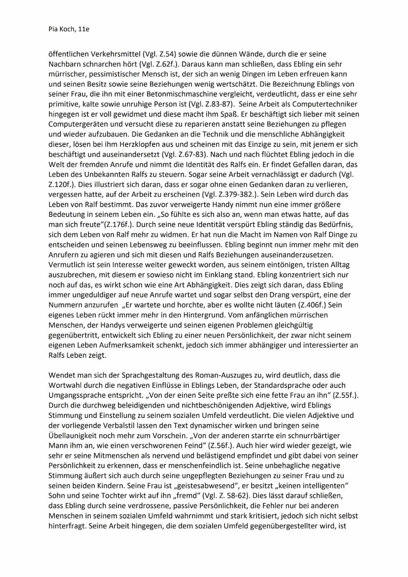 Pia Koch, 11e
Interpretation eines Romanauszugs
Daniel Kehlmann- Ruhm
In dem 1. Kapitel ,,Stimmen" des Romans ,,Ruhm ein Roman in neun Gesch
