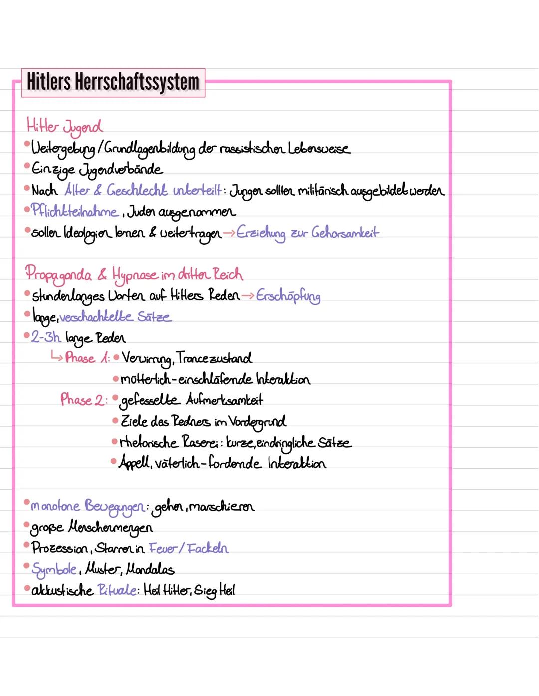 # Hitlers Herrschaftssystem

## Machtübernahme der NSDAP
*   Hitler wurde 1923 durch der Putschversuch vom Provinzpolitiker zur bekannter Pe