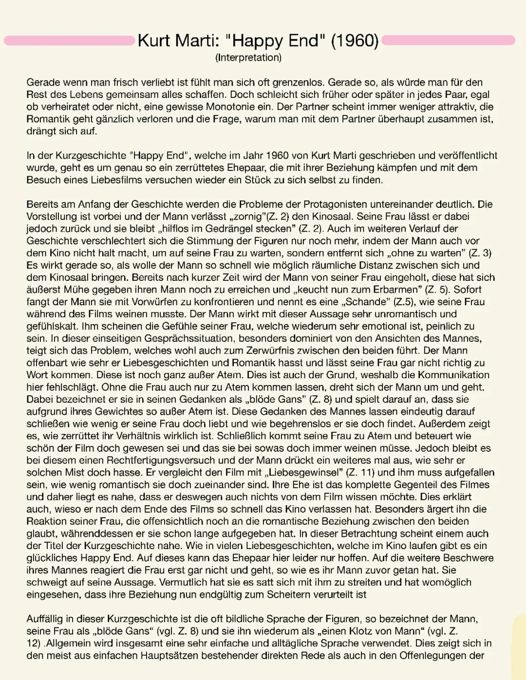 Kurt Marti: Happy End - Interpretation, Klassenarbeit & mehr