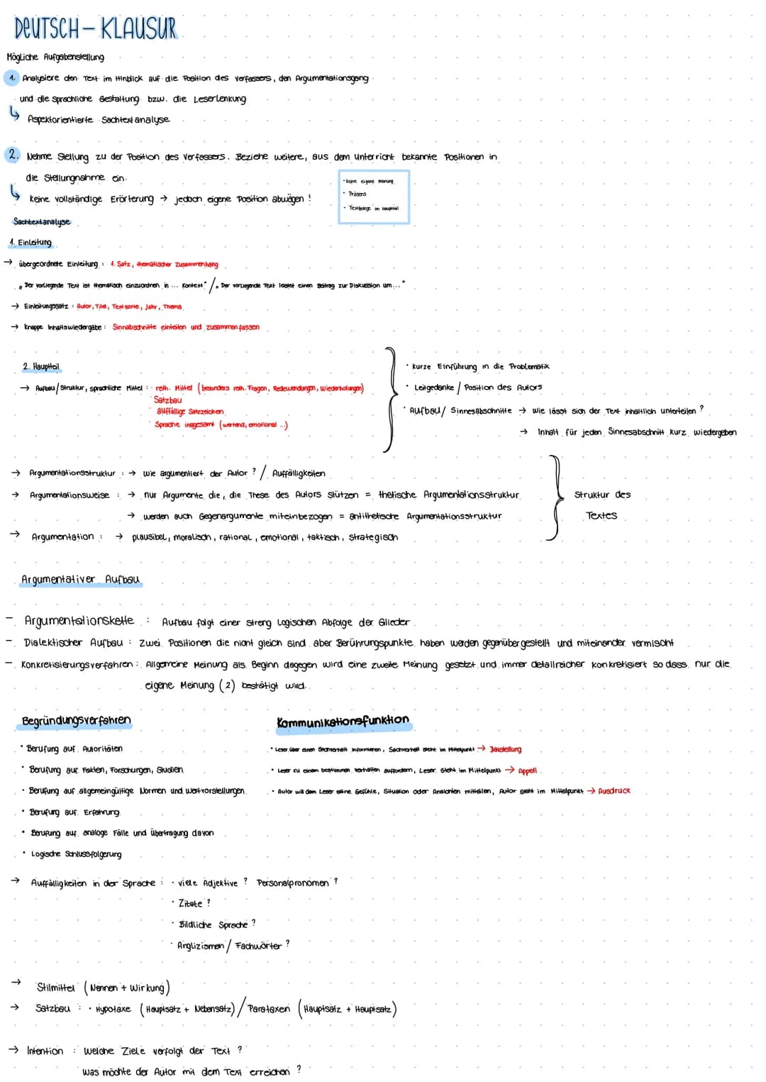 DEUTSCH-KLAUSUR
Mögliche Aufgabenstellung
1. Analysiere den Text im Hinblick auf die Position des verfassers, den Argumentationsgang
und die