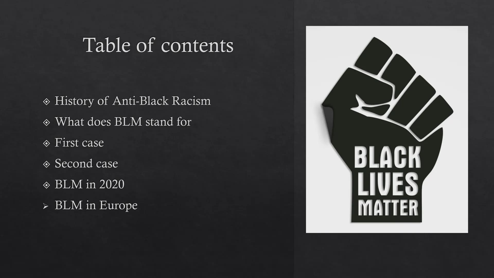 ist in
OWER
210
BEK
MATTER
FUCK the
bo
#BLACK LIVES MATTER
Black Lives matter
Pouya Afzali Tari
57
BLACK
LIVES
MATTER Table of contents
Hist
