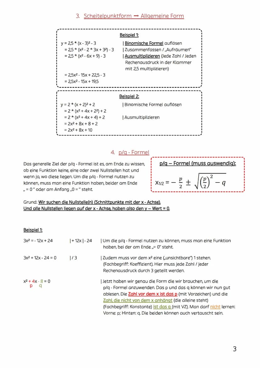 Mathe Arbeit Lernzettel Klasse 9-2. Halbjahr
Themen:
1. Darstellungsformen von Parabeln
2. Quadratische Ergänzung
3. Scheitelpunktform Allge