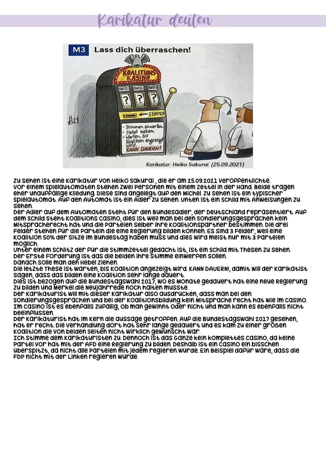 M3
#21
Karikatur deuten
Lass dich überraschen!
KOALITIONS
KASINO
PARTE PARTE PARTE
???
STIMMEN
Stimmen einwerfen.
Hebel ziehen.
Warten, bis
