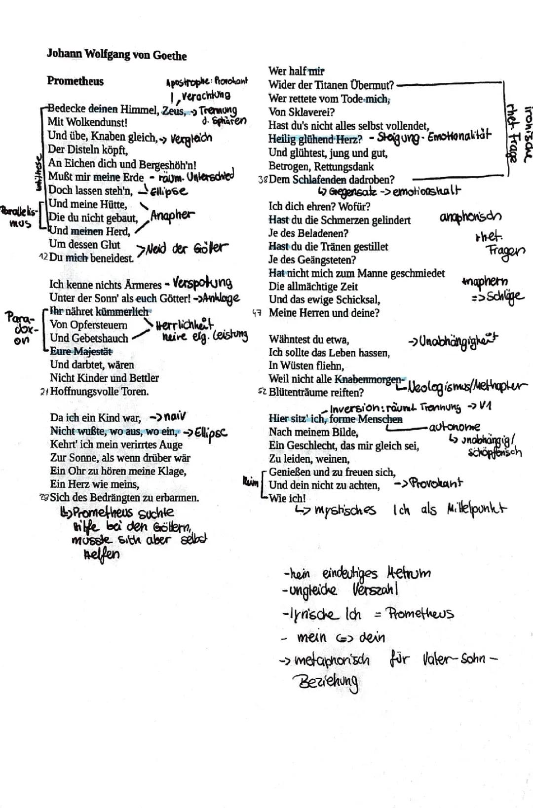 Prometheus -Gedicht des Sturm und Drangs