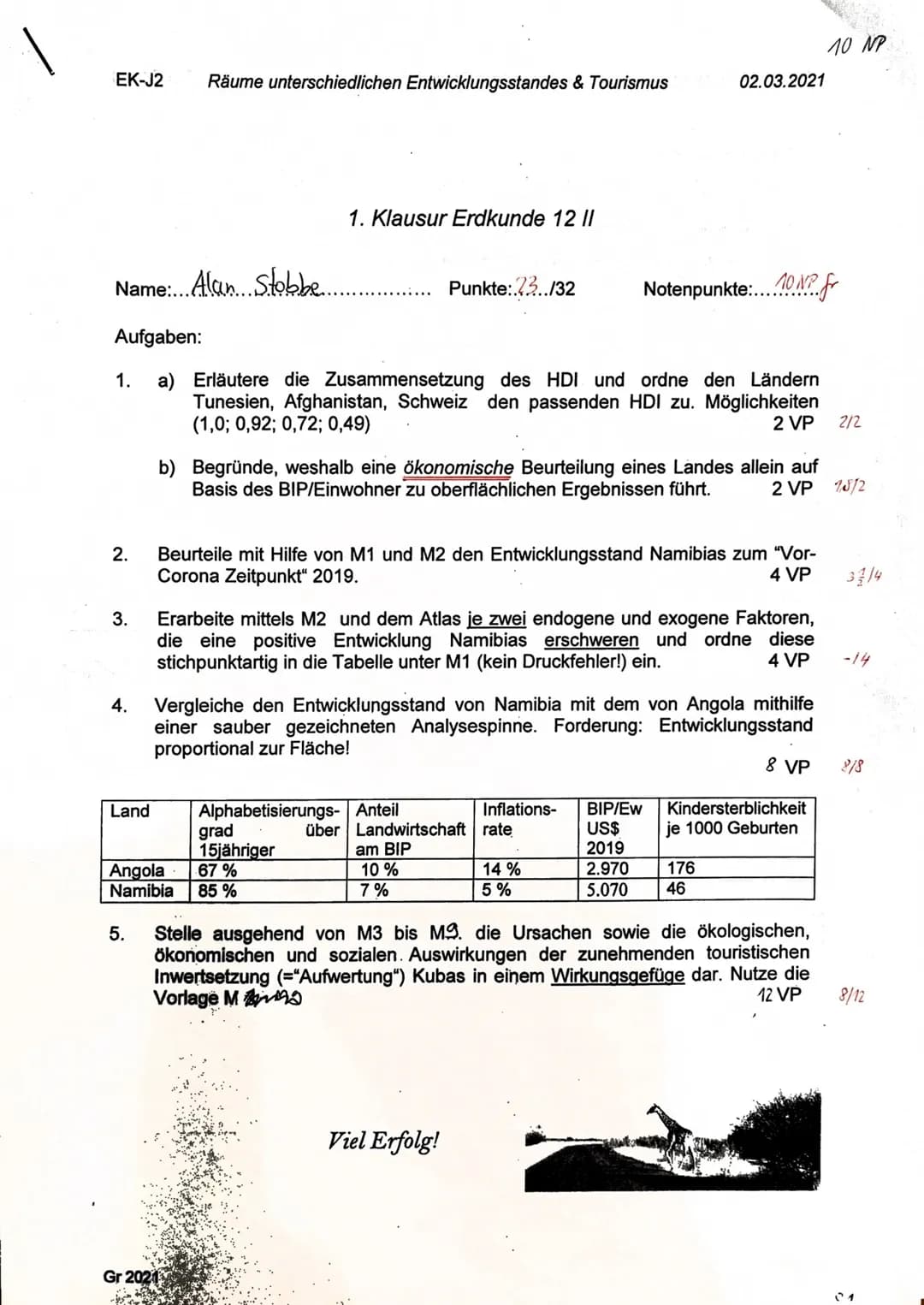 EK-J2 Räume unterschiedlichen Entwicklungsstandes & Tourismus
2.
3.
Name: Alan Stobbe....
Aufgaben:
1.
a) Erläutere die Zusammensetzung des 