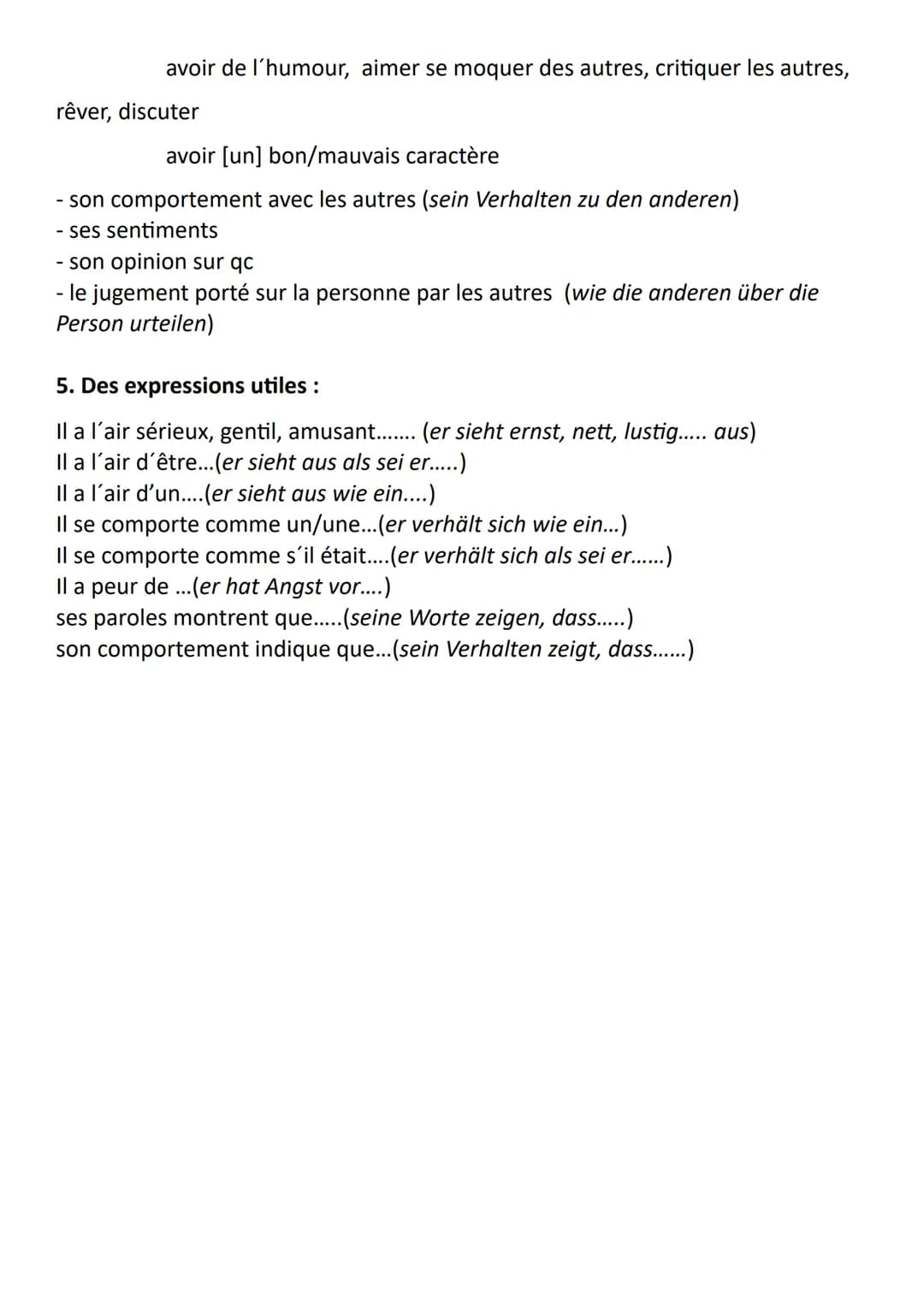 Faire le portrait d'un personnage
1. Informations générales: (le nom, l'âge, l'origine..)
2. Le portrait physique (l'apparence extérieure)
F