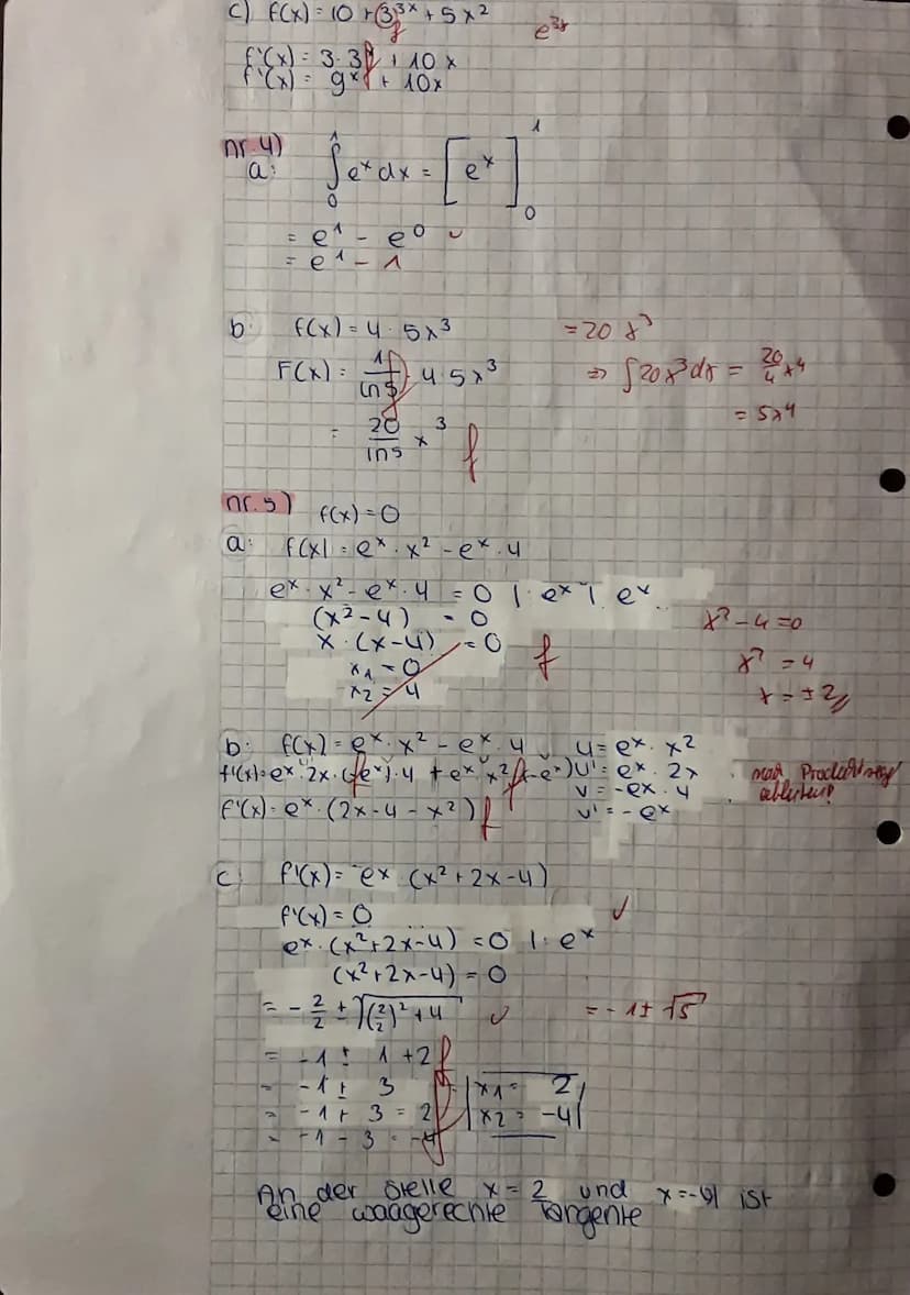 Dr. A)
a
b
Taschenrechner freier Teil
V
f(x) = (2x ³ + 5) x ²
f(x)-6x². x² + 2x³+5)2x
f(x) = 7x² + 2x³ + 10 x
f'(x) = 2x³ + 7x² +10x
U
V
f(x
