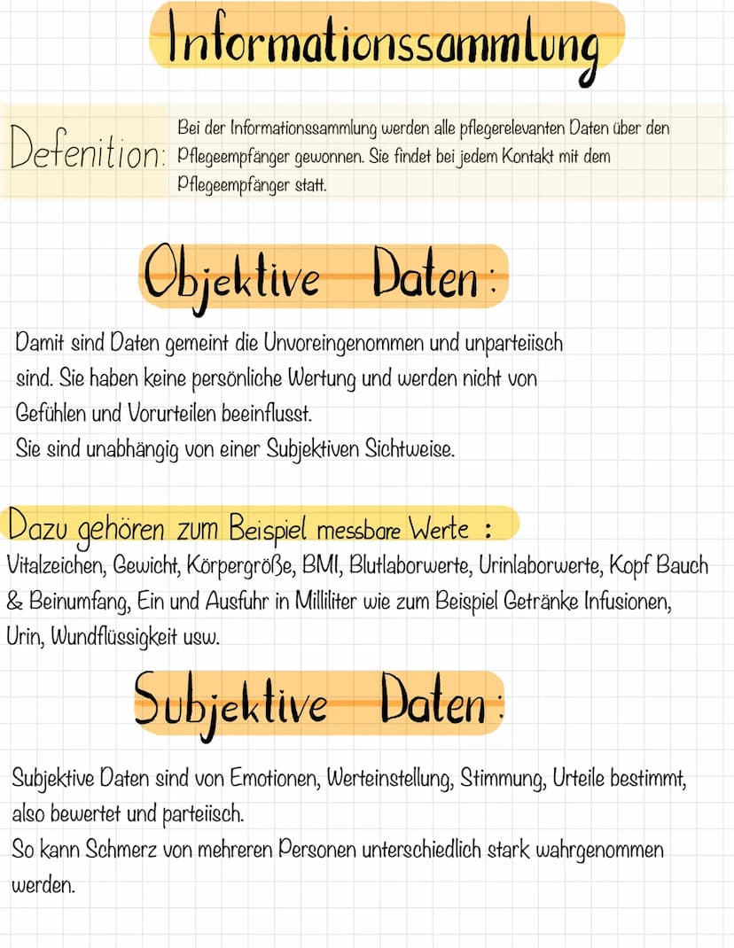 Zusammenfassung Pflegeprozess
Was gehört in die Sozialanamnese:
Familienstand, Beruf, Alter, Geburtsdatum, Wohnort & Wohnsituation, Freizeit