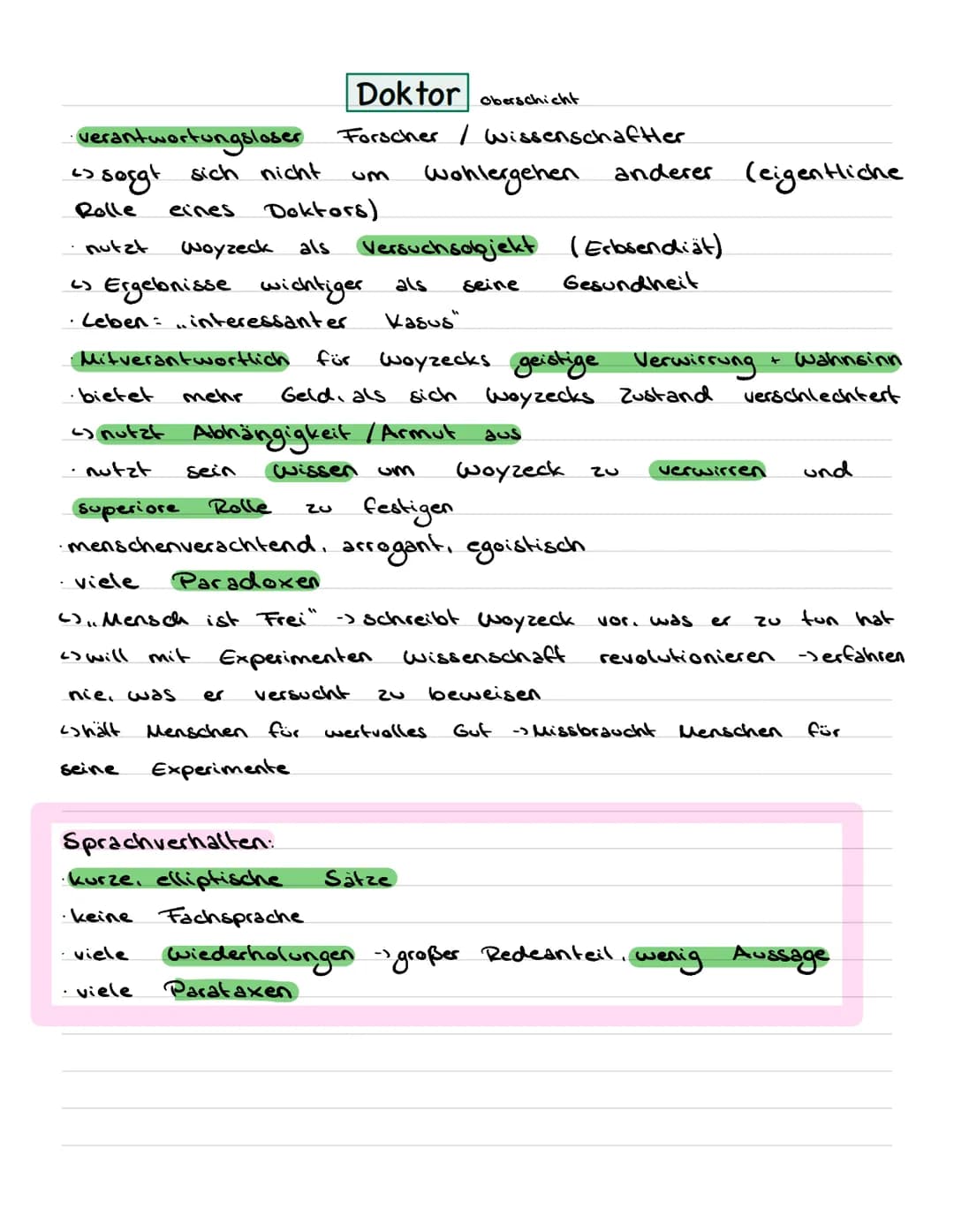Figurenkonstellation:
Andres
·•Kamerad
•Sorgt sich um
Woyzecks psych.
Zustand.
Doktor
nutzt
Woyzecks Situation.
(Experiment)
aus.
sieht Woyz