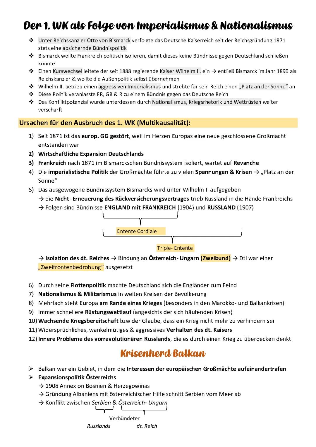 1. Weltkrieg/ Ursachen