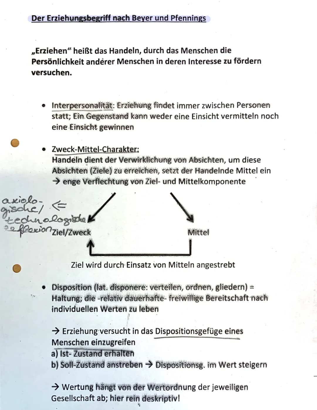 Der Erziehungsbegriff nach Beyer und Pfennings
,,Erziehen“ heißt das Handeln, durch das Menschen die
Persönlichkeit anderer Menschen in dere